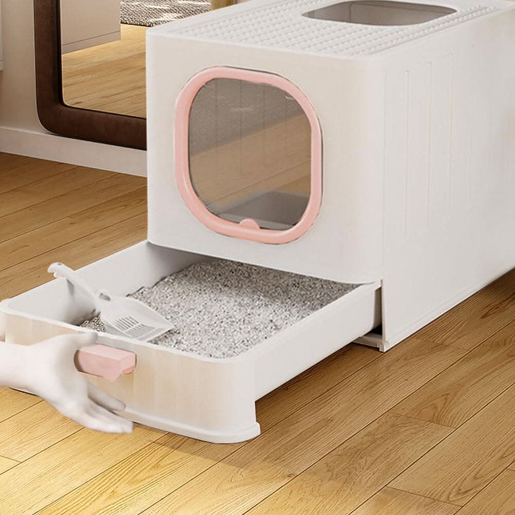 Enclosed Folding Cat Litter Box Toilet with Scoop