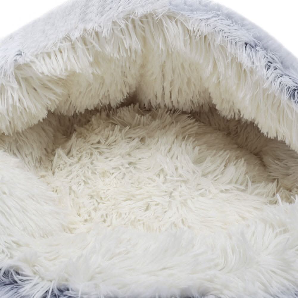 50cm Plush Winter Cat Bed in Gray - Cozy Semi-Enclosed Design