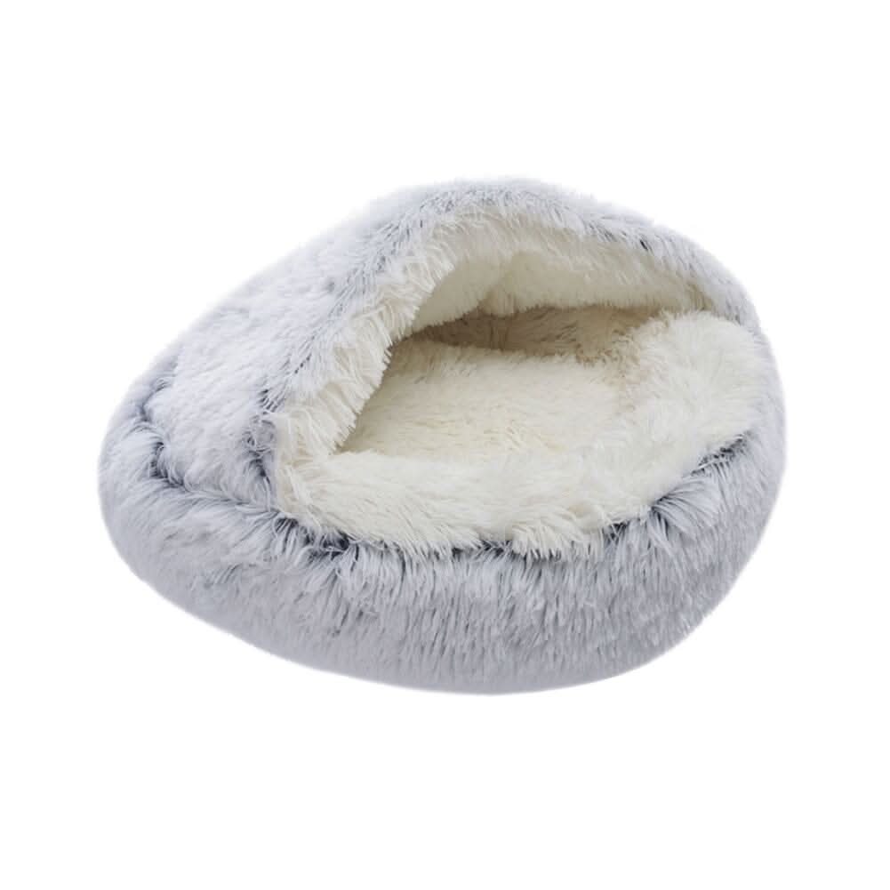 50cm Plush Winter Cat Bed in Gray - Cozy Semi-Enclosed Design