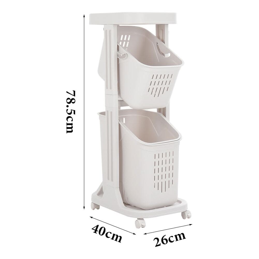 Ivory White 3-Tier Slim Rolling Laundry Hamper And Storage Cart