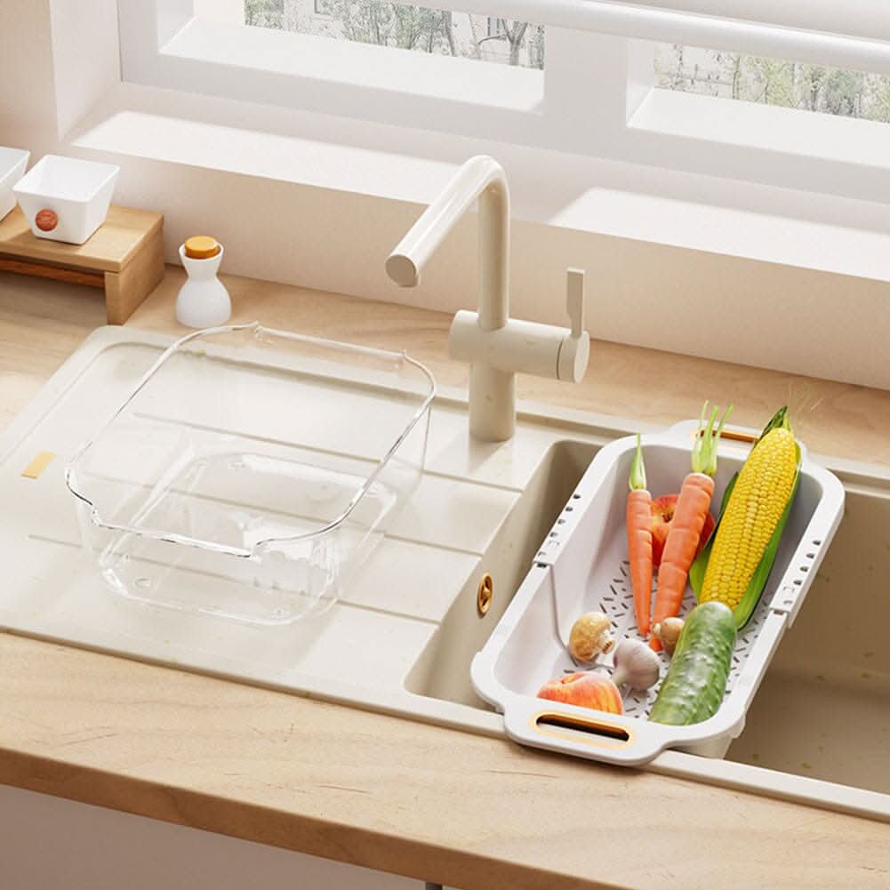 Arctic White Double-Layer Retractable Drain Basket PP PET Material