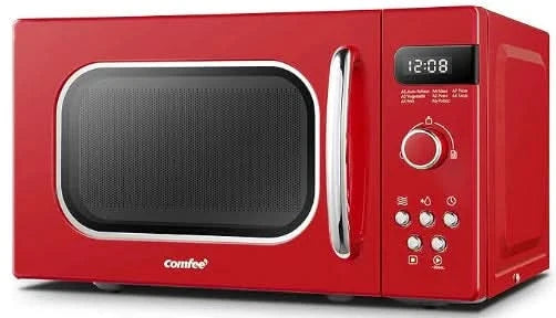 COMFEE 800W 20L Retro Microwave Oven with LED Display Red/Cream/Pastel Green