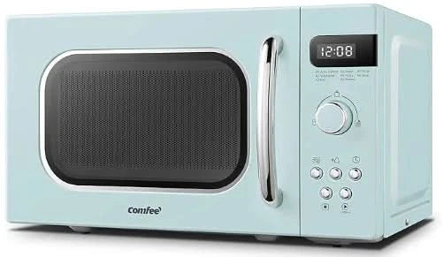 COMFEE 800W 20L Retro Microwave Oven with LED Display Red/Cream/Pastel Green