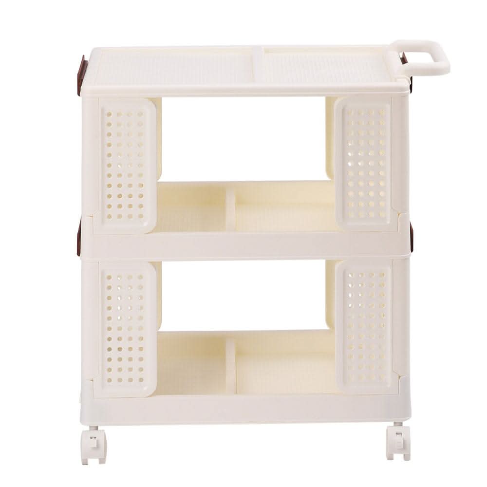 Cream White 2-Tier PP Rolling Storage Cart