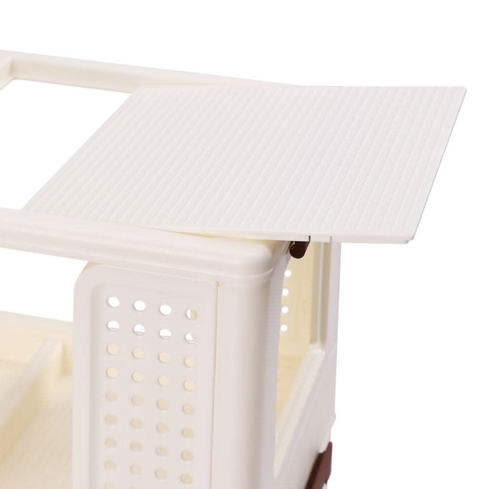 Cream White 2-Tier PP Rolling Storage Cart