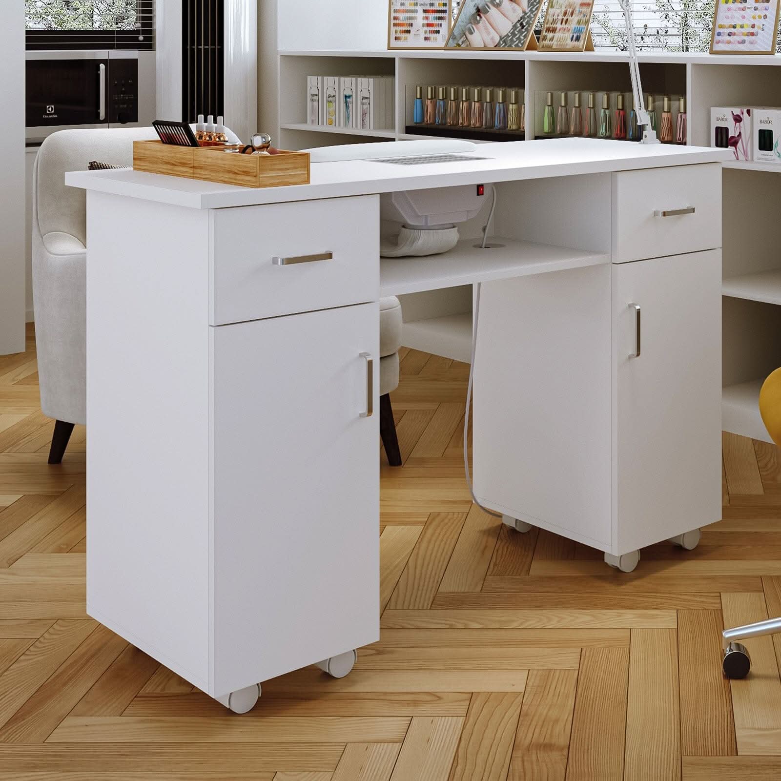 120cm Wide Wheeled Manicure Table with Electric Dust Extractor