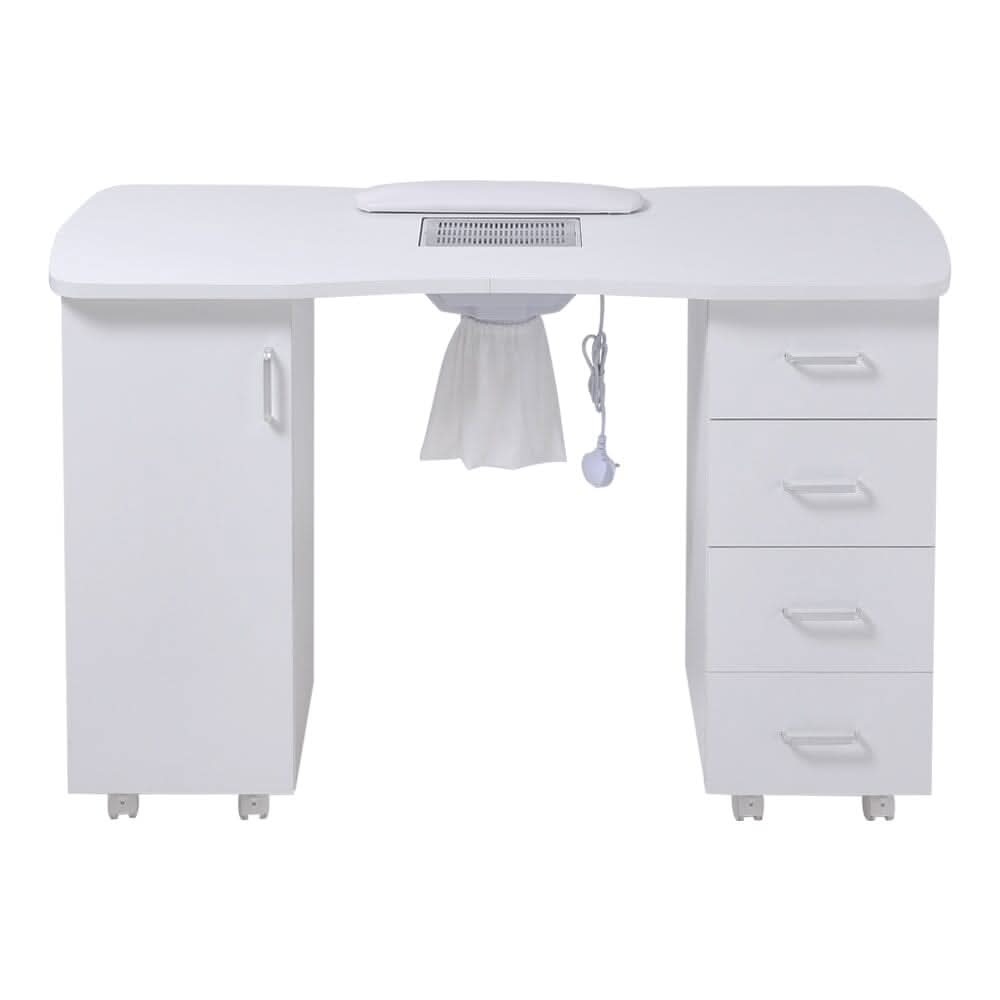 4ft Wide White Manicure Table with Dust Collector and Wrist Cushion