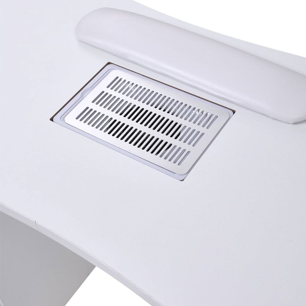 4ft Wide White Manicure Table with Dust Collector and Wrist Cushion