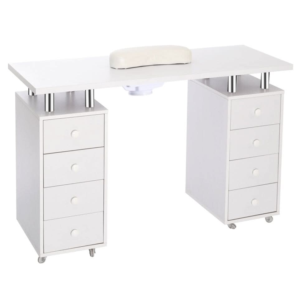 4ft Wide White Movable Manicure Table Nail Station with Dust Collector