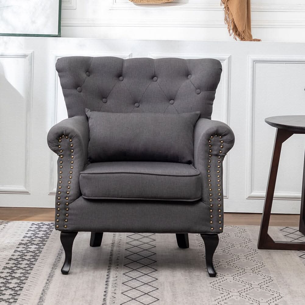 Linen Upholstery Wingback Chair With Cushion