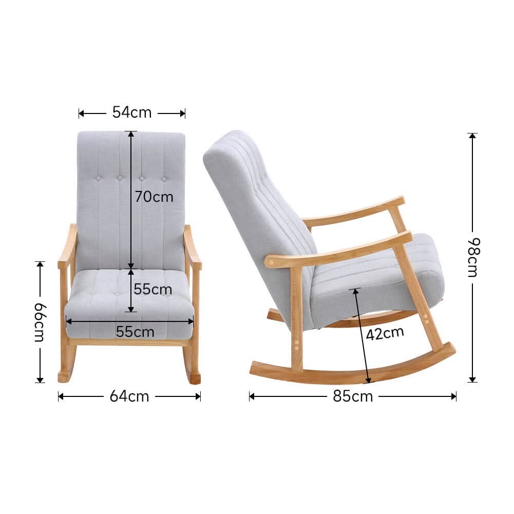 85cm D Solid Wood Rocking Chair with Velvet Upholstered