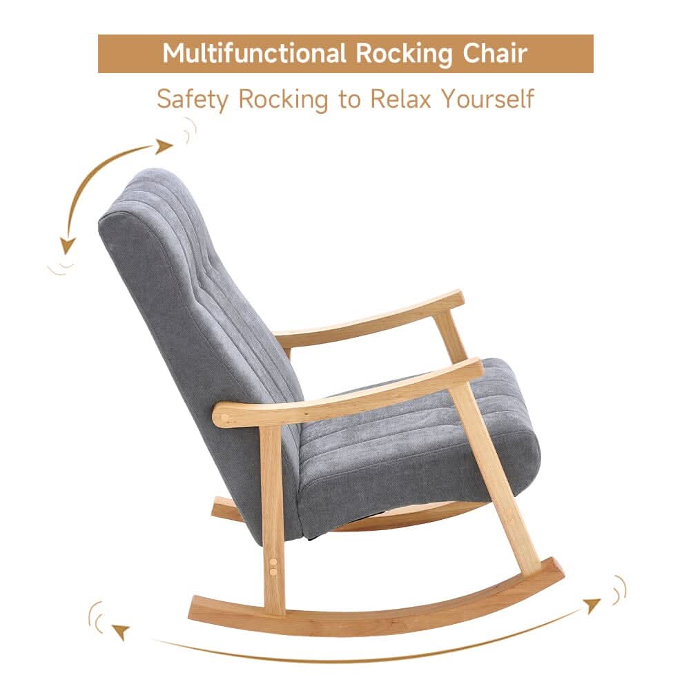 85cm D Solid Wood Rocking Chair with Velvet Upholstered