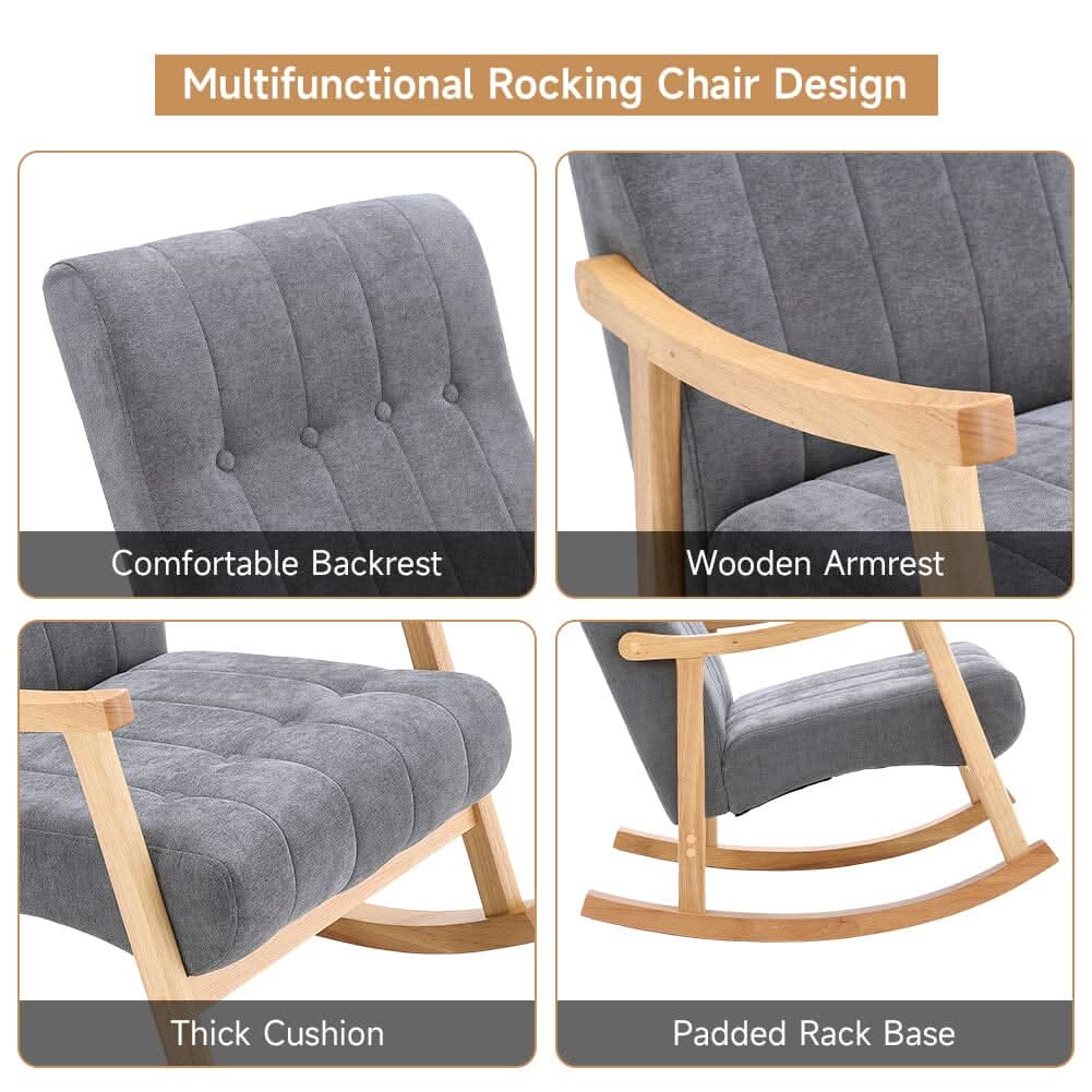 85cm D Solid Wood Rocking Chair with Velvet Upholstered