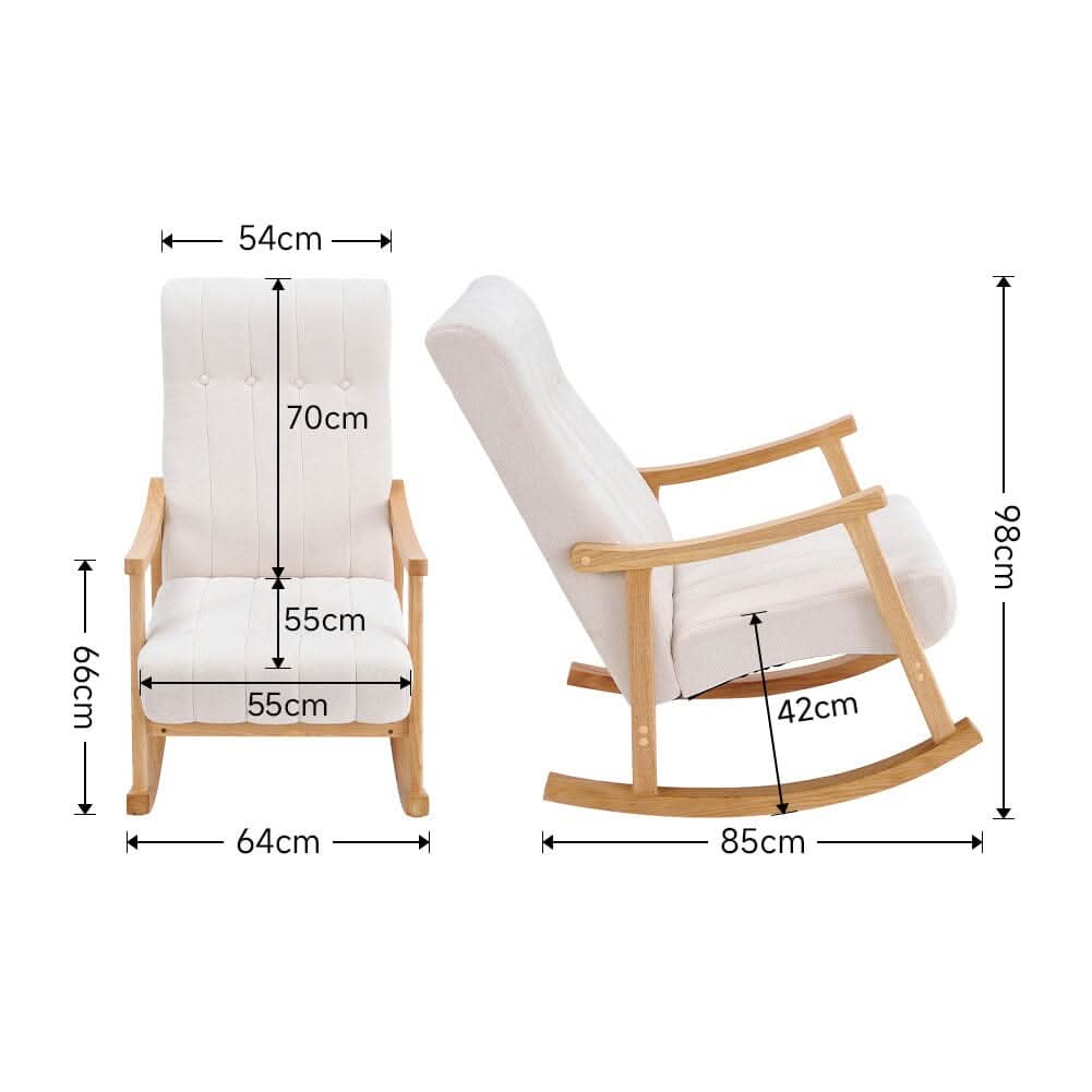 85cm D Solid Wood Rocking Chair with Velvet Upholstered