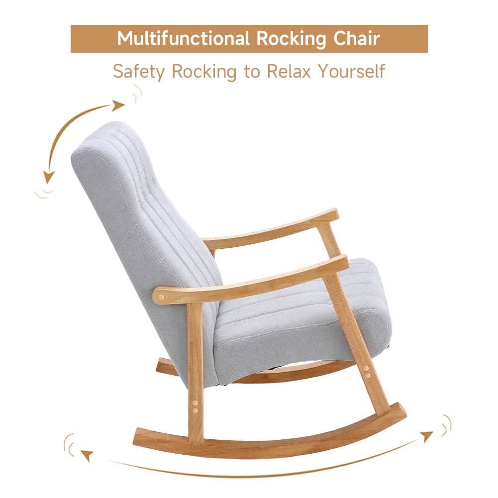 85cm D Solid Wood Rocking Chair with Velvet Upholstered