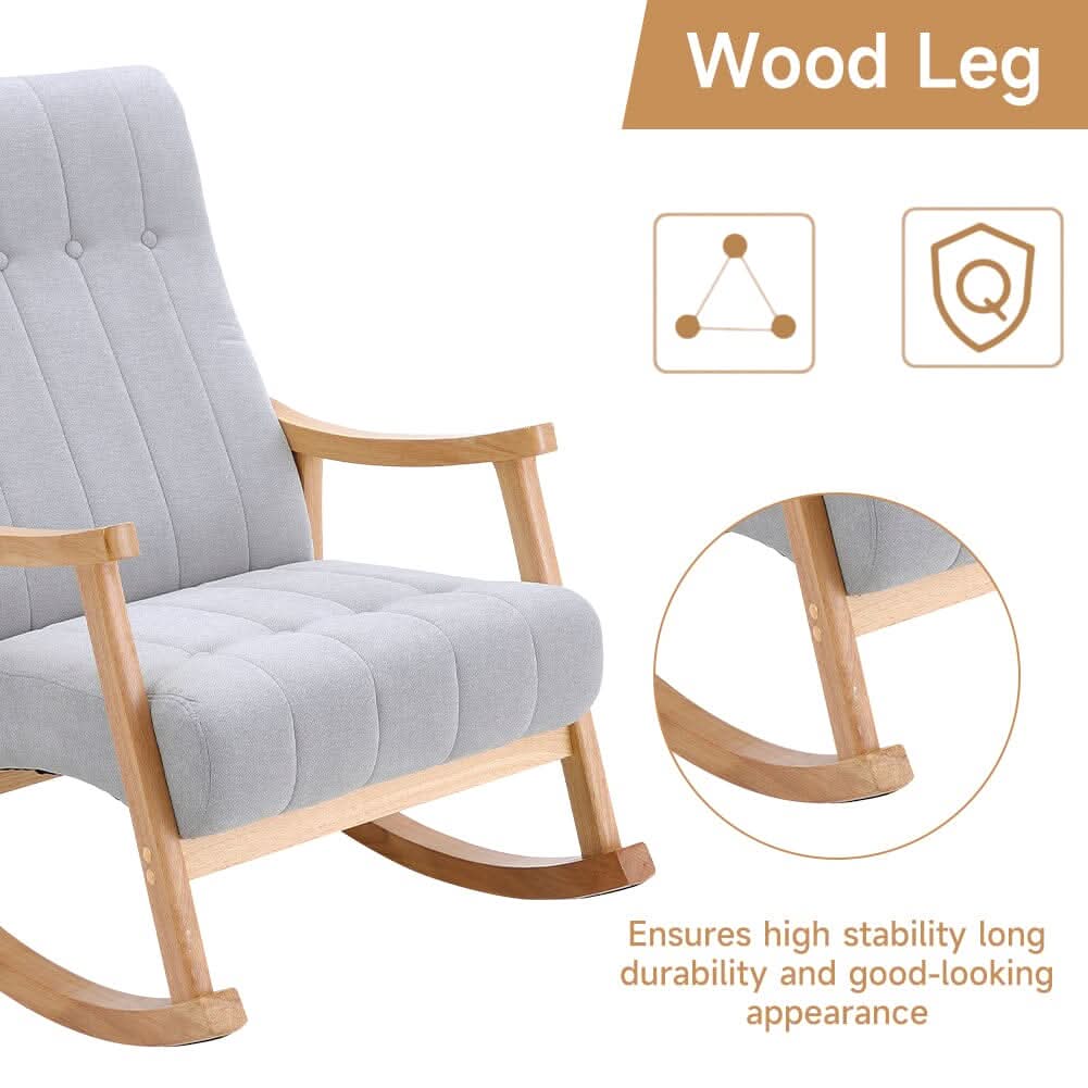 85cm D Solid Wood Rocking Chair with Velvet Upholstered