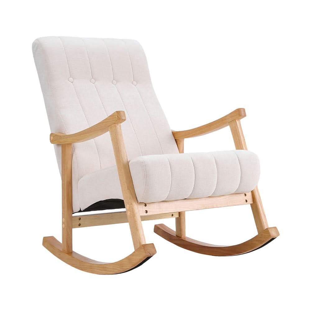 85cm D Solid Wood Rocking Chair with Velvet Upholstered