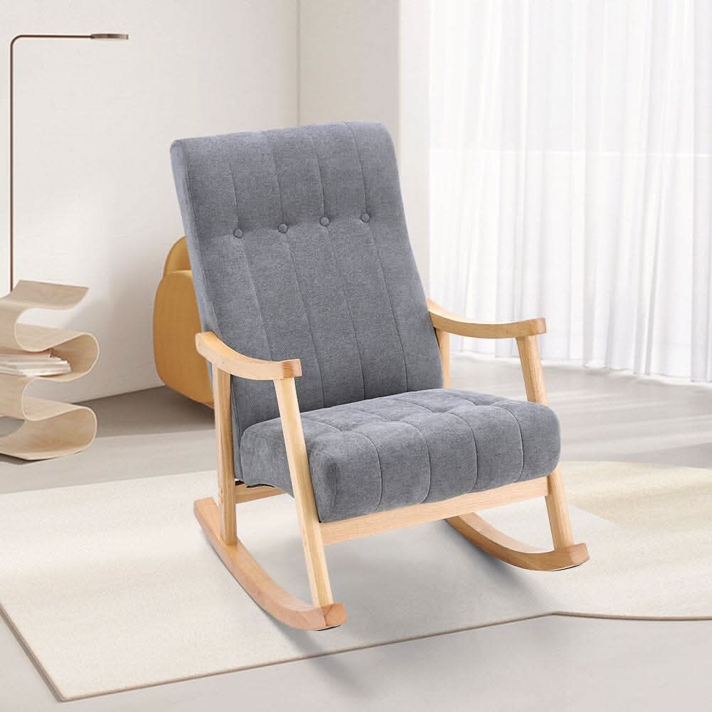 85cm D Solid Wood Rocking Chair with Velvet Upholstered