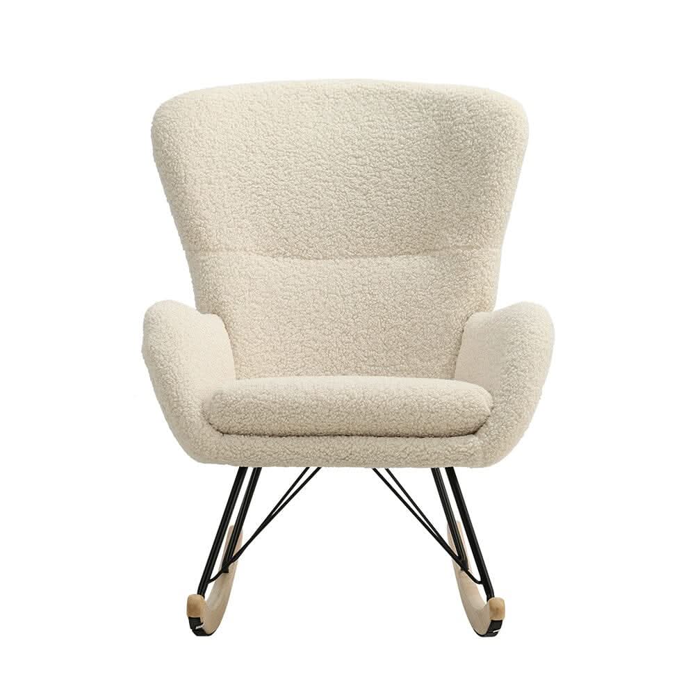 Modern Faux Wool Rocking Chair Upholstered Beige
