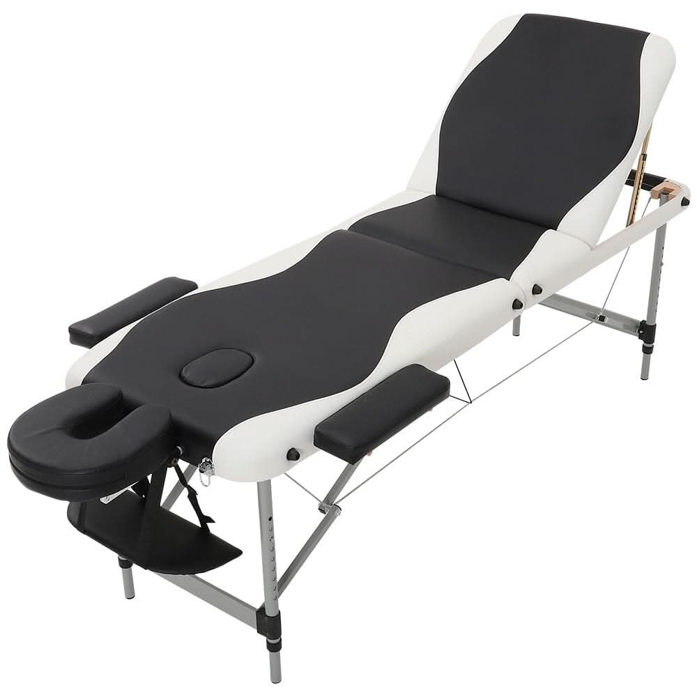 7ft W Black and White Leather Upholstered Adjustable Massage Bed