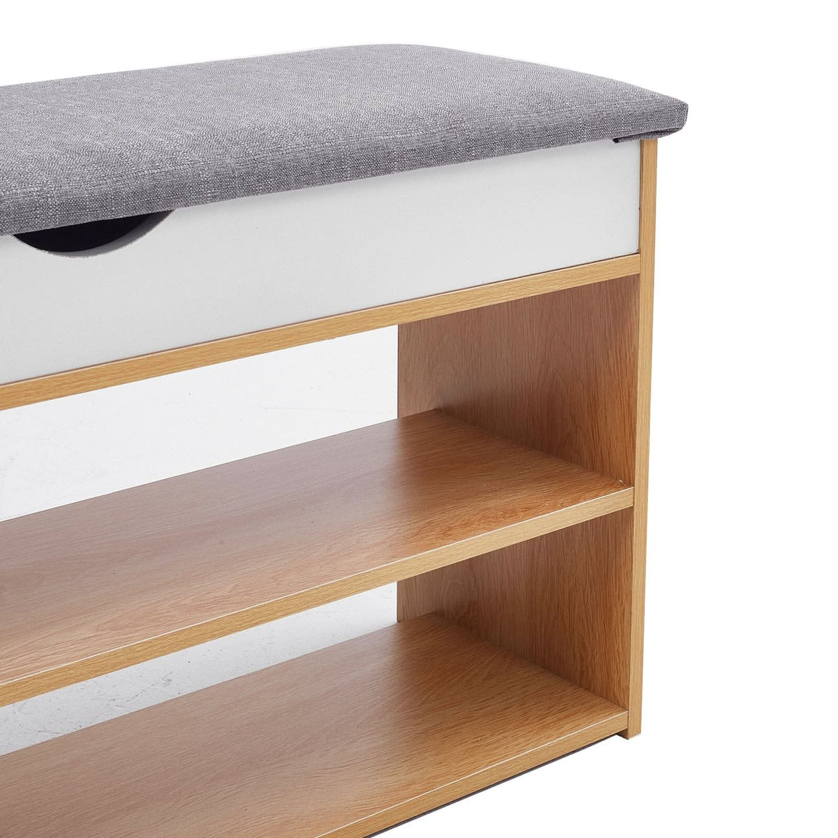 Shoe Storage Bench With Flip-Top Cushion & Open Shelves Hallway Organiser