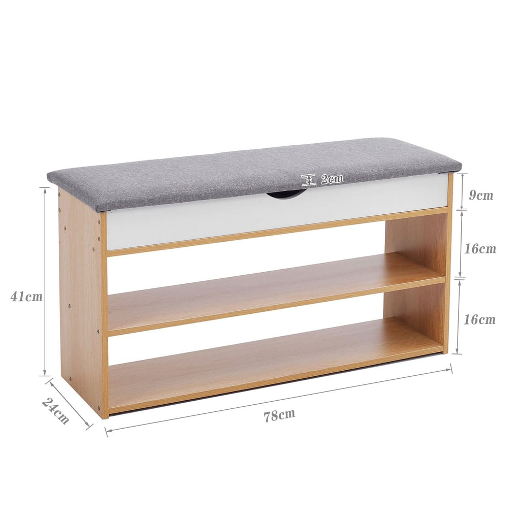 Shoe Storage Bench With Flip-Top Cushion & Open Shelves Hallway Organiser