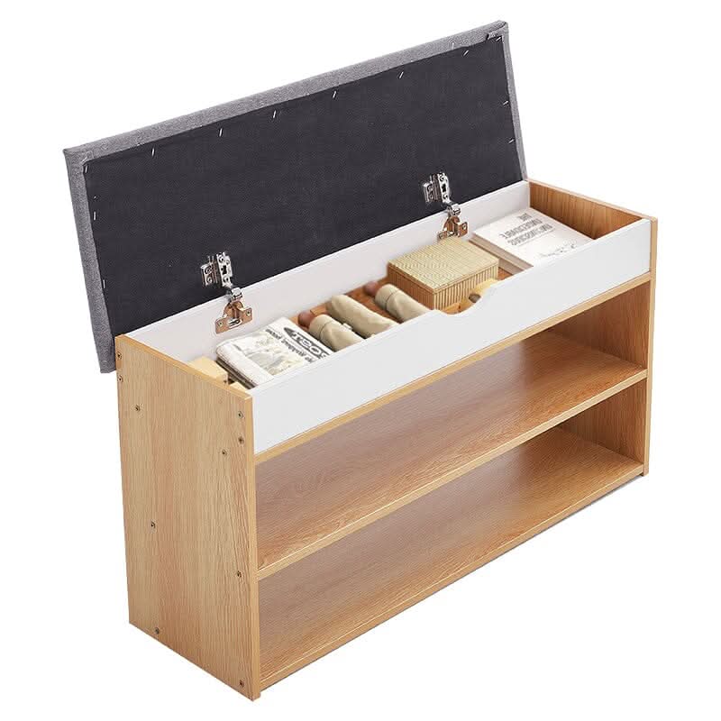 Shoe Storage Bench With Flip-Top Cushion & Open Shelves Hallway Organiser