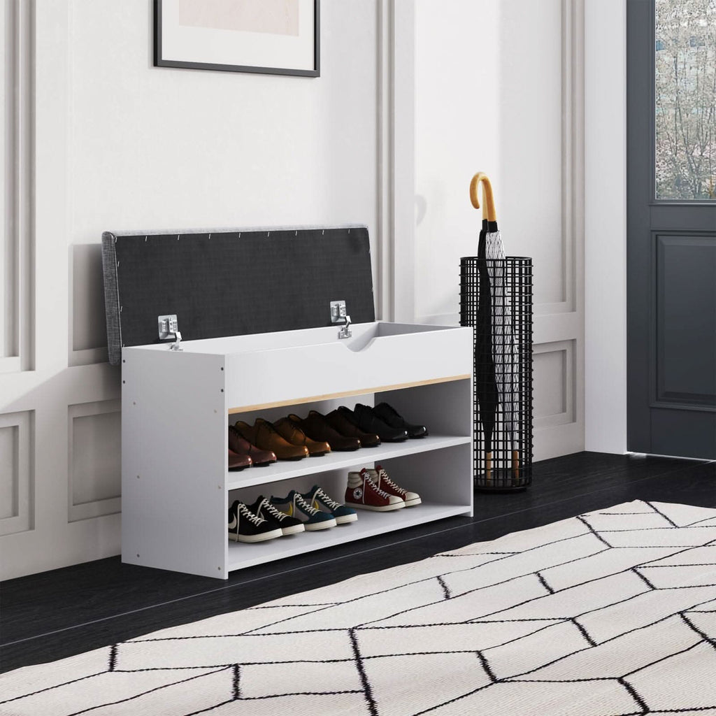 Shoe Storage Bench With Flip-Top Cushion & Open Shelves Hallway Organiser