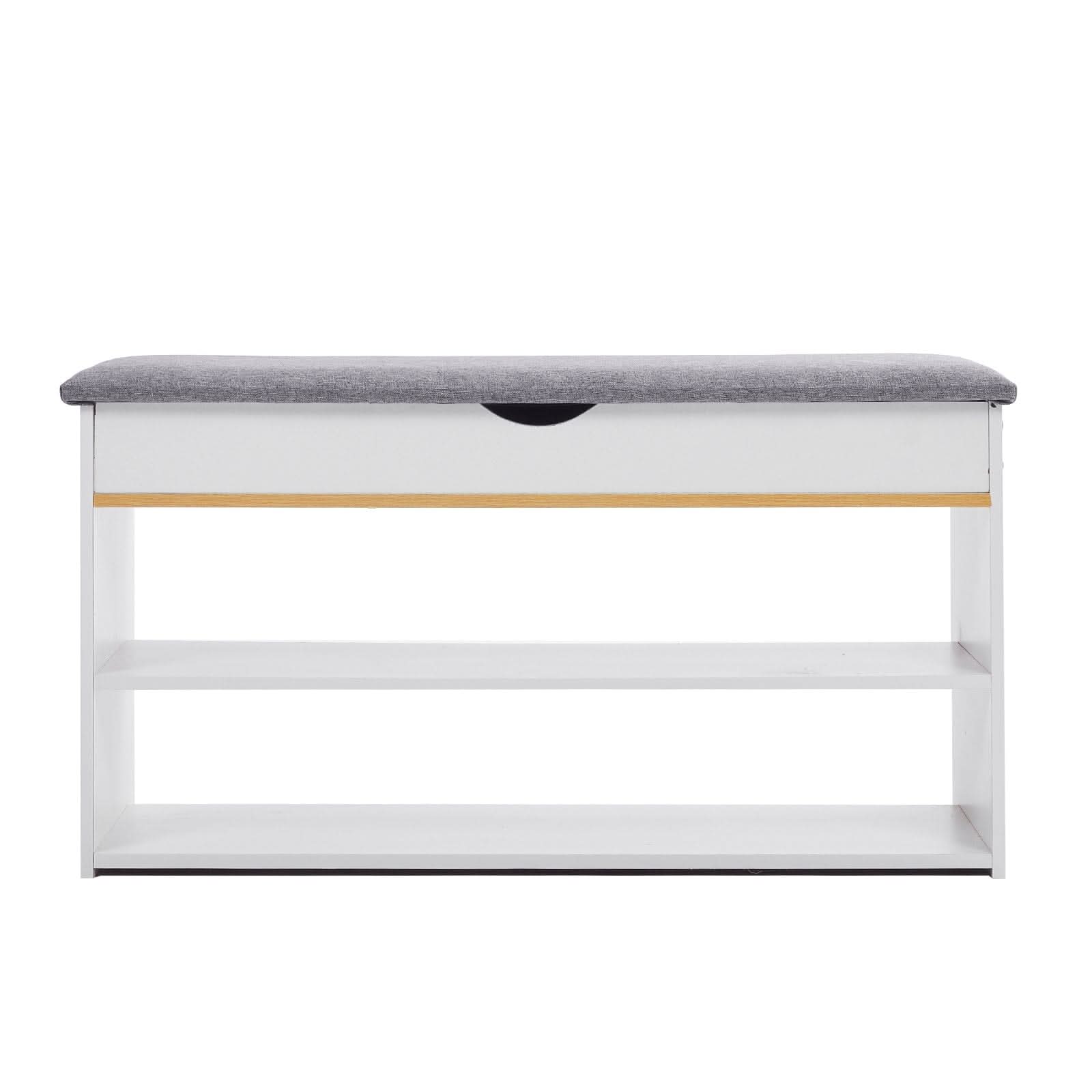 Shoe Storage Bench With Flip-Top Cushion & Open Shelves Hallway Organiser