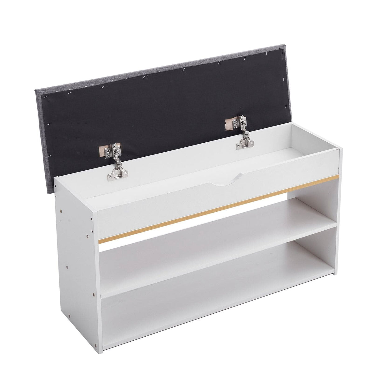 Shoe Storage Bench With Flip-Top Cushion & Open Shelves Hallway Organiser