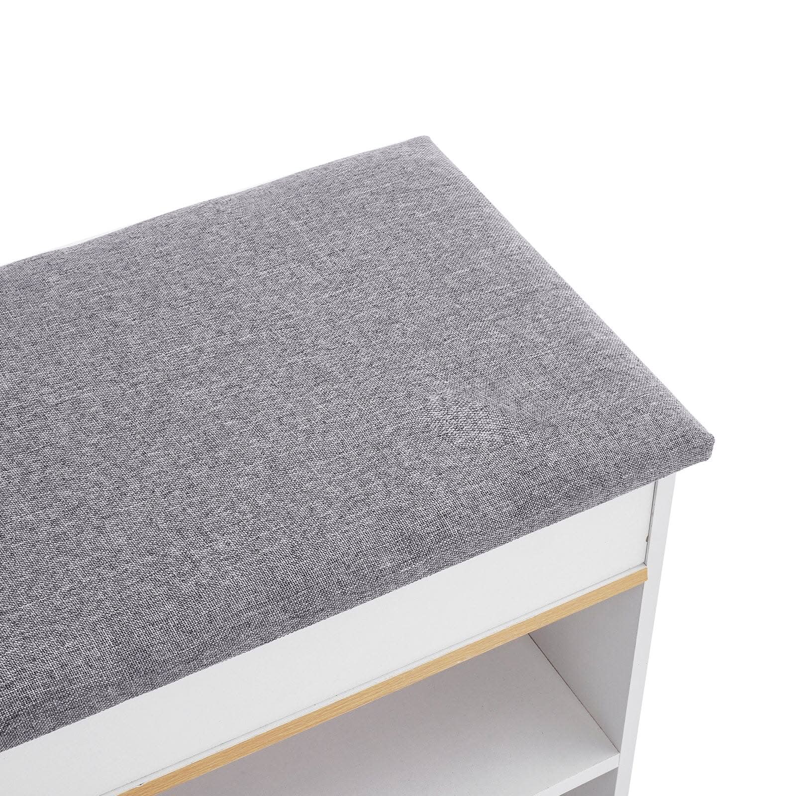 Shoe Storage Bench With Flip-Top Cushion & Open Shelves Hallway Organiser