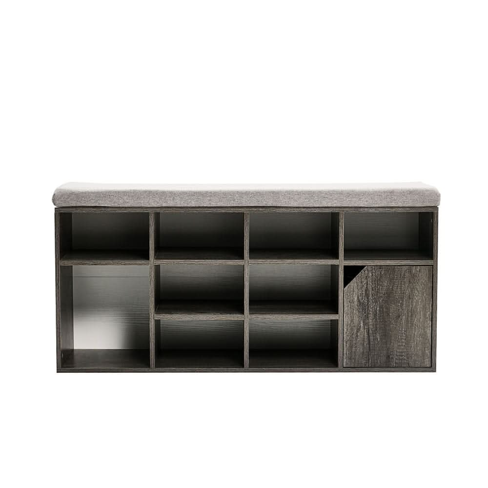 Wood Effect Shoe Storage Bench With Linen Cushion 10-Compartment Hallway Organiser