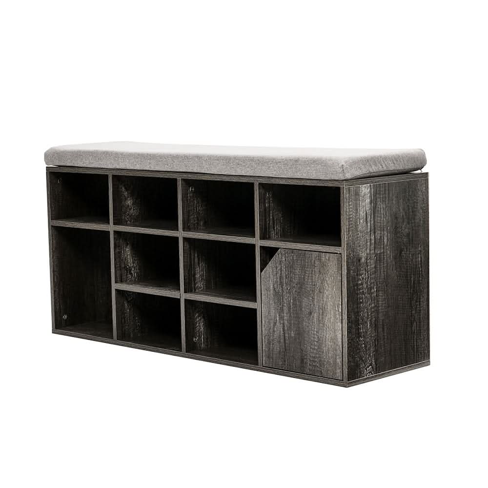 Wood Effect Shoe Storage Bench With Linen Cushion 10-Compartment Hallway Organiser