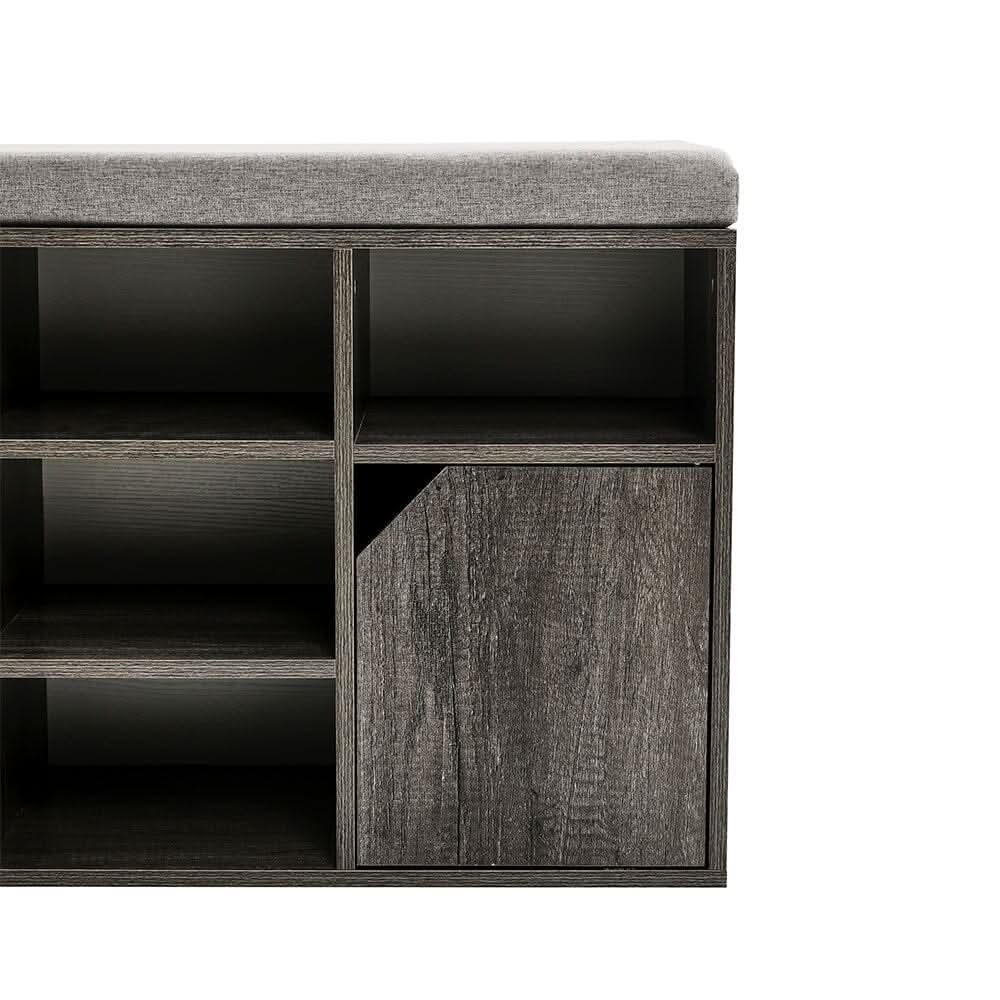 Wood Effect Shoe Storage Bench With Linen Cushion 10-Compartment Hallway Organiser