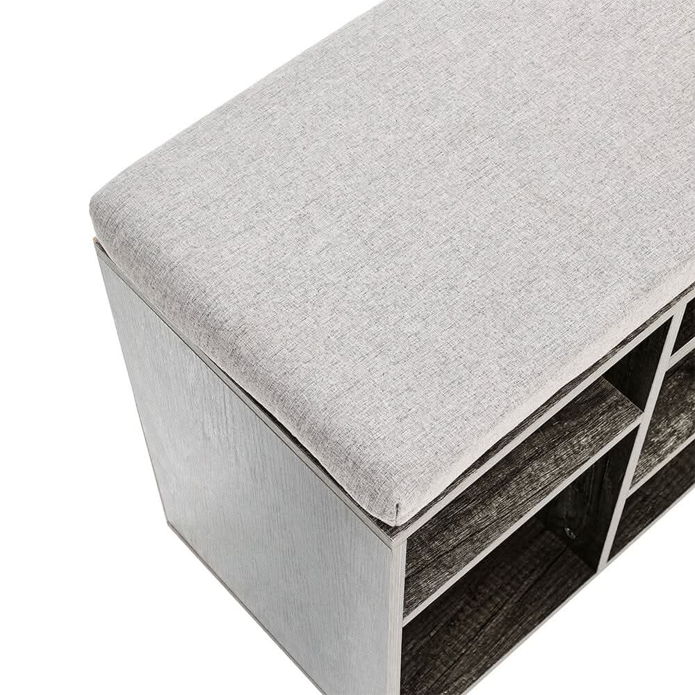 Wood Effect Shoe Storage Bench With Linen Cushion 10-Compartment Hallway Organiser