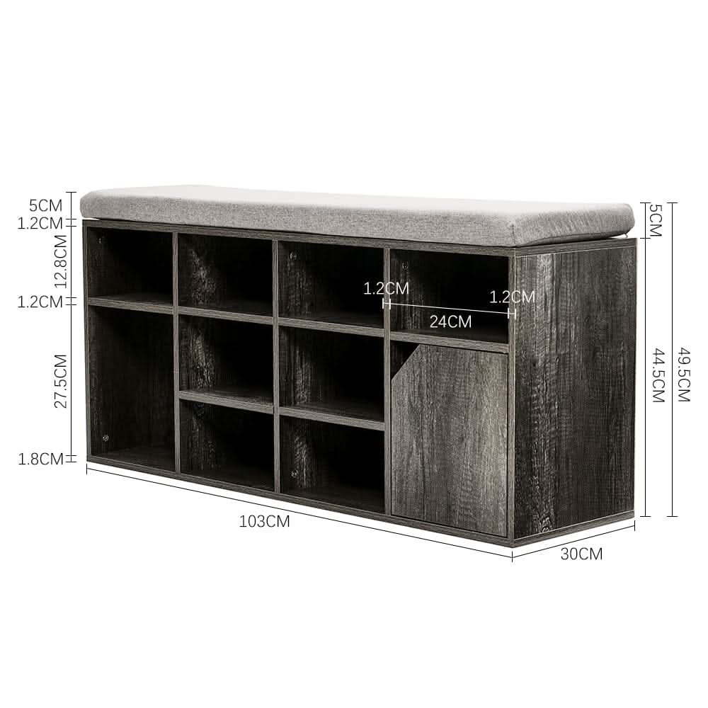 Wood Effect Shoe Storage Bench With Linen Cushion 10-Compartment Hallway Organiser