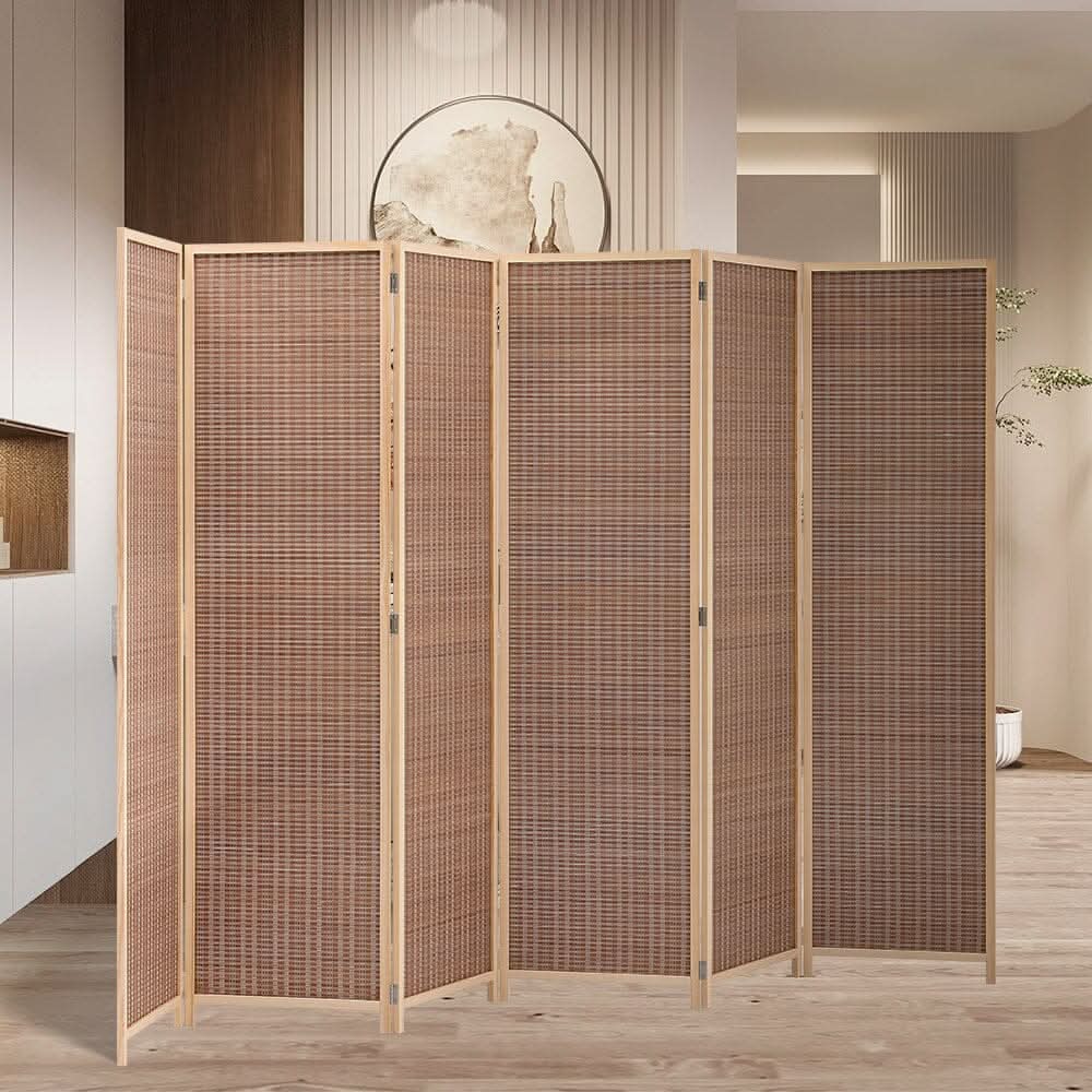 Brown Bamboo Woven 6-Panel Folding Room Divider
