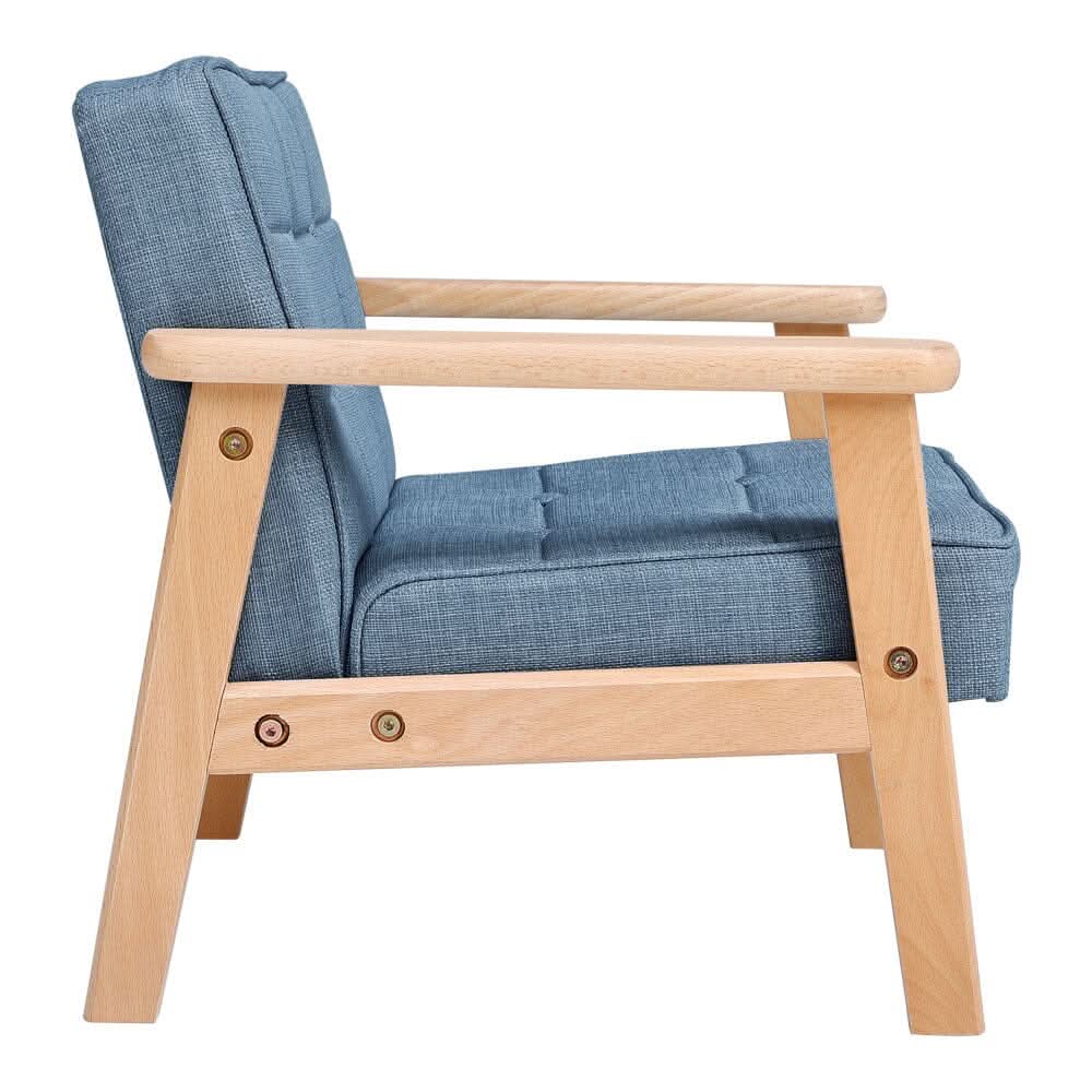 Blue MINI Single Children’s Sofa with Linen Fabric Upholstery