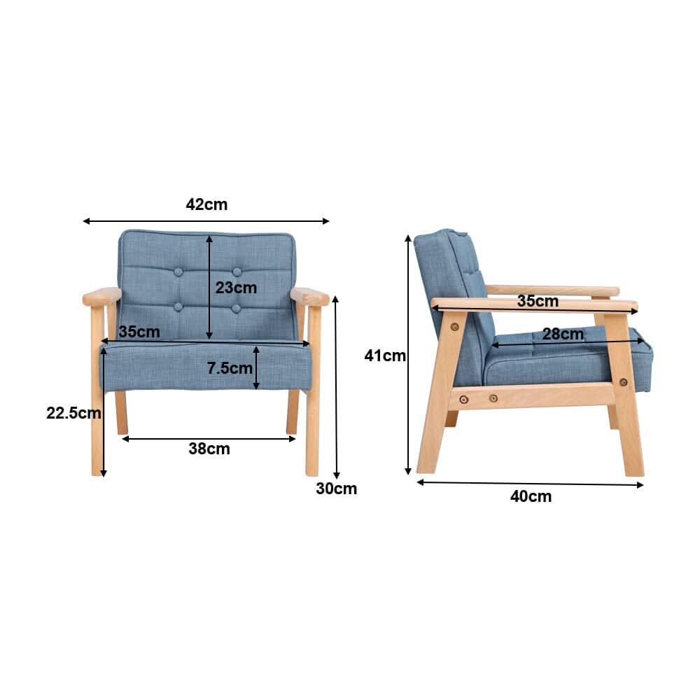 Blue MINI Single Children’s Sofa with Linen Fabric Upholstery