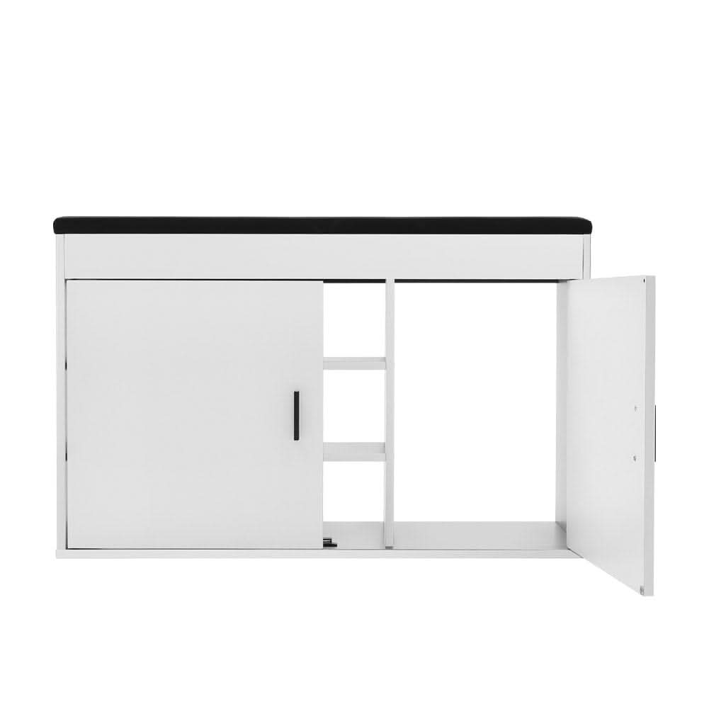 White 2-Door Shoe Storage Bench With Black PU Cushion Hallway Organiser