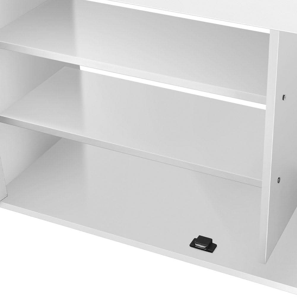 White 2-Door Shoe Storage Bench With Black PU Cushion Hallway Organiser