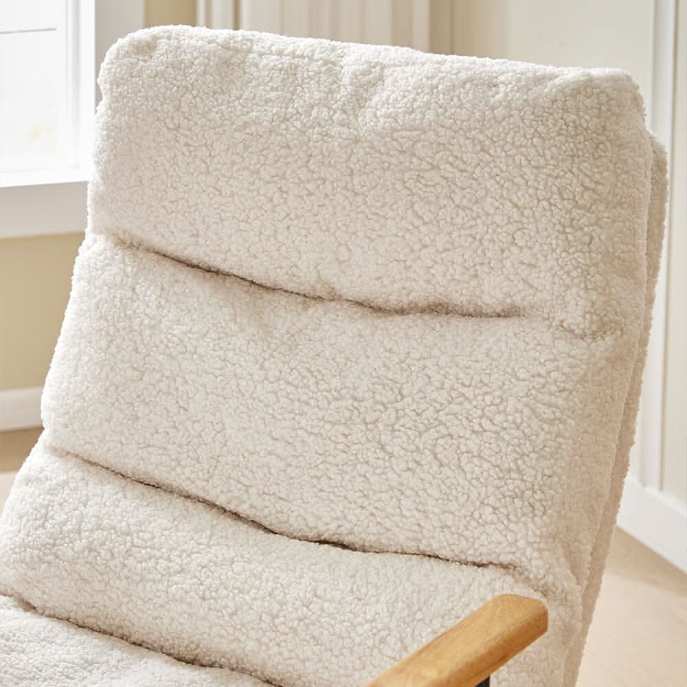 Modern Teddy Fabric Rocking Chair with Wooden Armrests