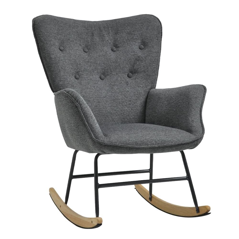 Modern Linen Fabric Rocking Chair with Oak Rocking Legs