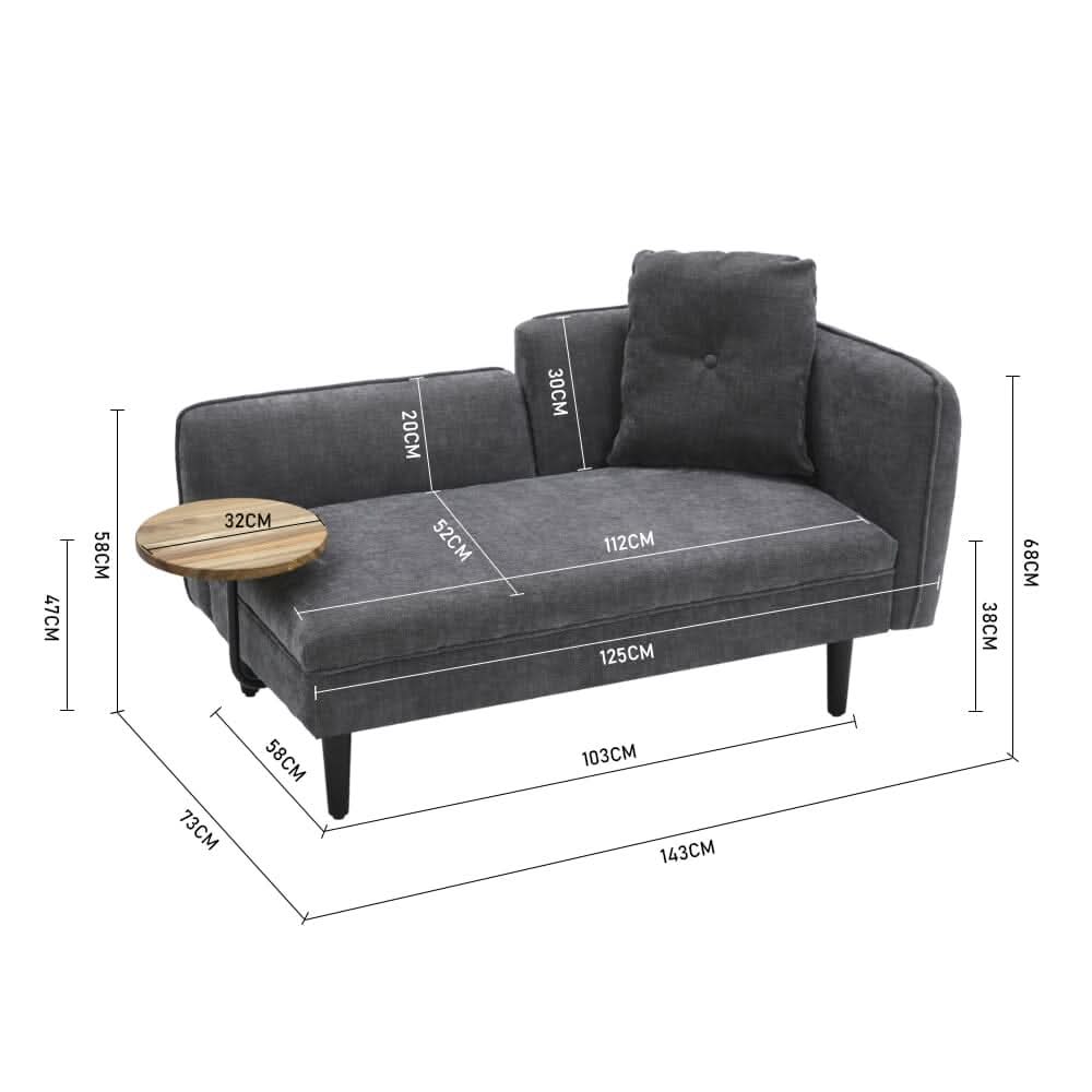 Linen Chaise Lounge with Tray Table