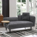 Chaise Lounge with Side Table Grey Fine Linen Oak Legs Wooden Frame