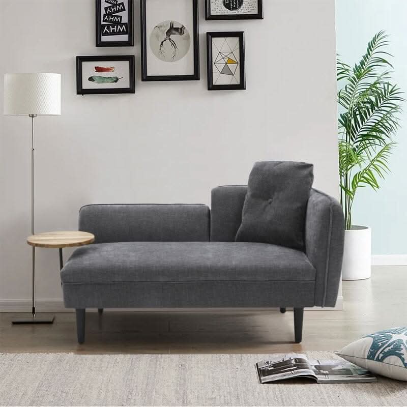 Linen Chaise Lounge with Tray Table