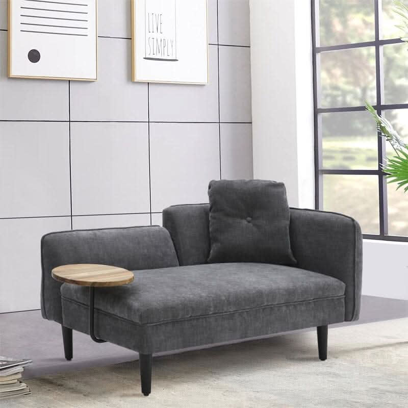Linen Chaise Lounge with Tray Table