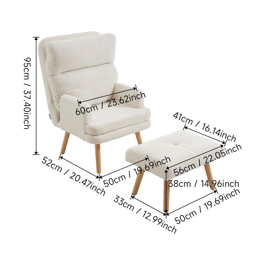 Wooden Legs Velvet Armchair Chair with Footrest