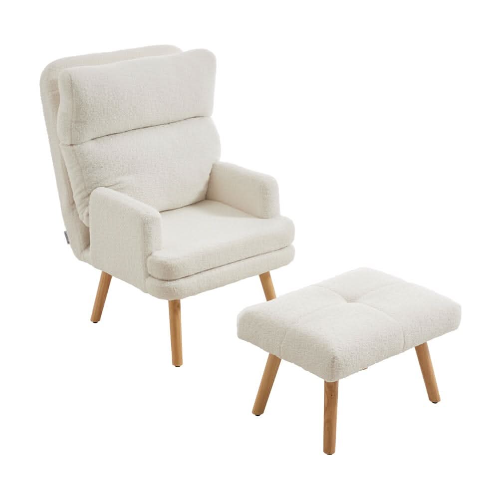 Wooden Legs Velvet Armchair Chair with Footrest