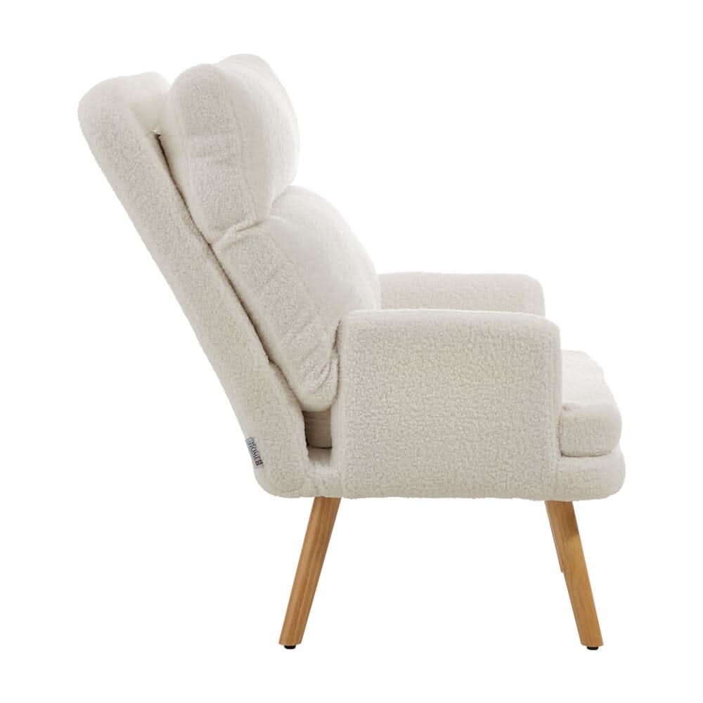 Wooden Legs Velvet Armchair Chair with Footrest